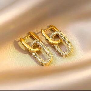 Elegant Paper Link Hoop Earrings Small Trendy GOLDTONE